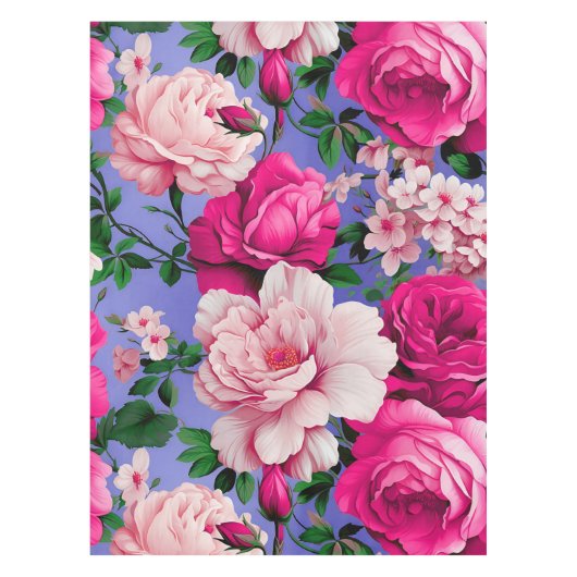 Grote Retro Roze Rose Bloem Tafelkleed (Voorkant)