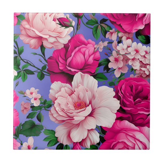 Grote Retro Roze Rose Bloem Tegeltje (Voorkant)