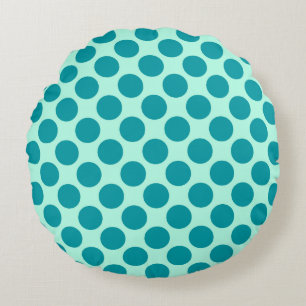 Grote retro stippen - aqua en turquoise rond kussen