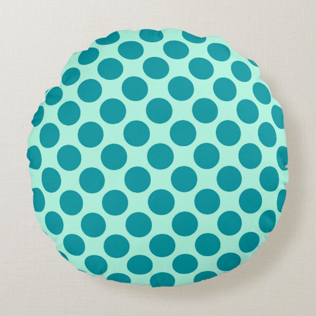 Grote retro stippen - aqua en turquoise rond kussen (Voorkant)