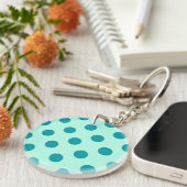Grote retro stippen - aqua en turquoise sleutelhanger (Voorkant Rechts)