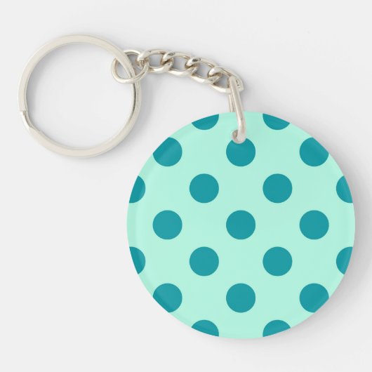 Grote retro stippen - aqua en turquoise sleutelhanger (Voorkant)