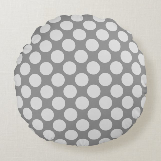 Grote retro-stippen - grijstinten rond kussen (Voorkant)