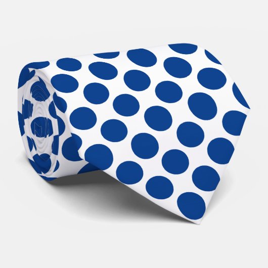 Grote retro-stippen - kobalt blauw en wit stropdas (Opgerold)