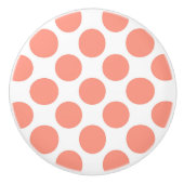 Grote retro stippen - koraalroze en wit keramische knop (Voorkant)