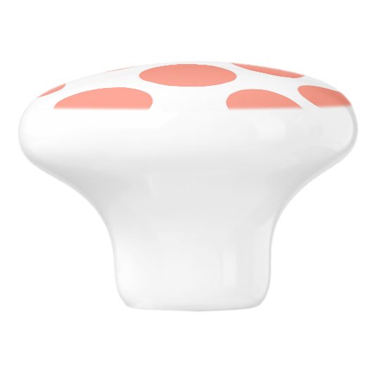 Grote retro stippen - koraalroze en wit keramische knop (Zijkant)