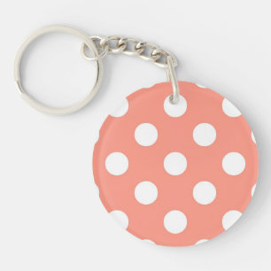 Grote retro stippen - koraalroze en wit sleutelhanger