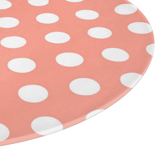 Grote retro stippen - koraalroze en wit snijplank (Hoek)