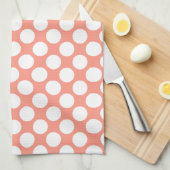 Grote retro stippen - koraalroze en wit theedoek (Quarter Fold)