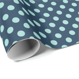Grote retro stippen - licht op donkerdenim blauw cadeaupapier