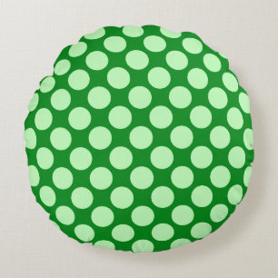 Grote retro stippen - mintgroen en smaragd rond kussen