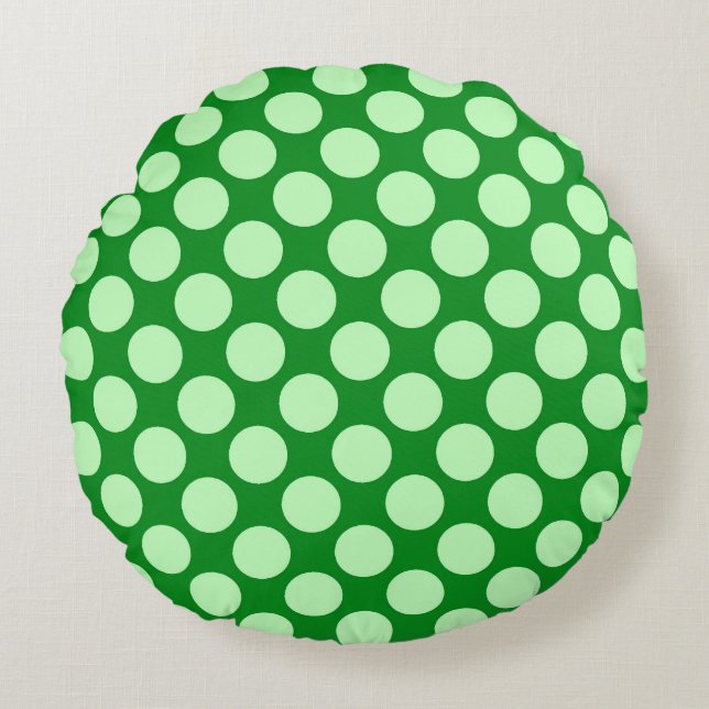 Grote retro stippen - mintgroen en smaragd rond kussen (Voorkant)
