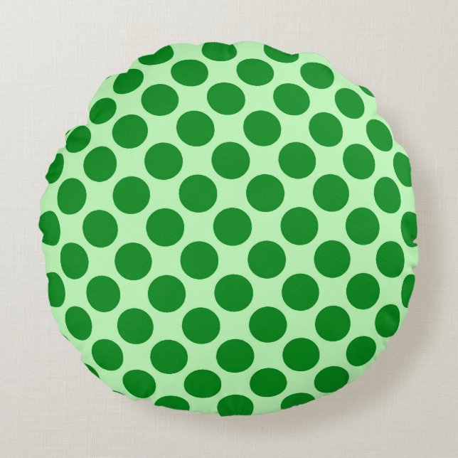 Grote retro stippen - smaragd en mintgroen rond kussen (Voorkant)