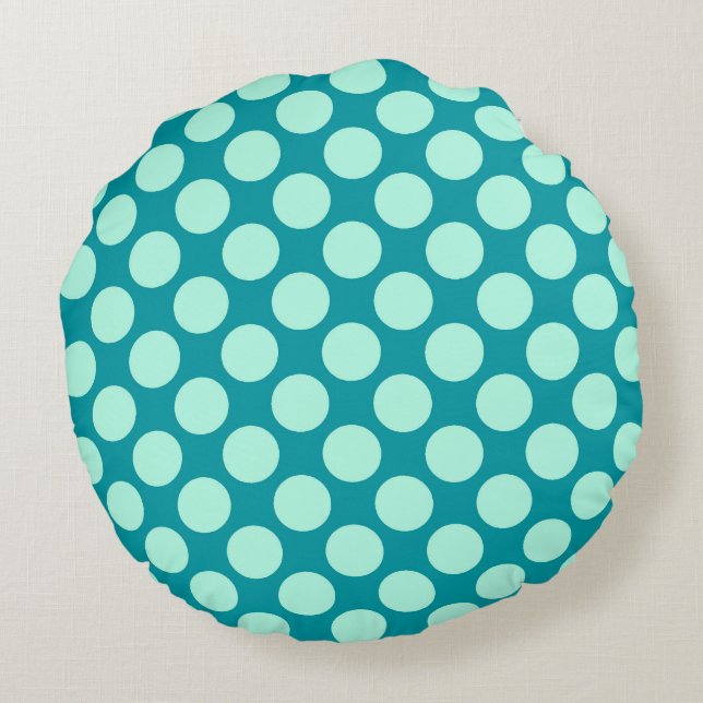 Grote retro stippen - turquoise en aqua rond kussen (Achterkant)