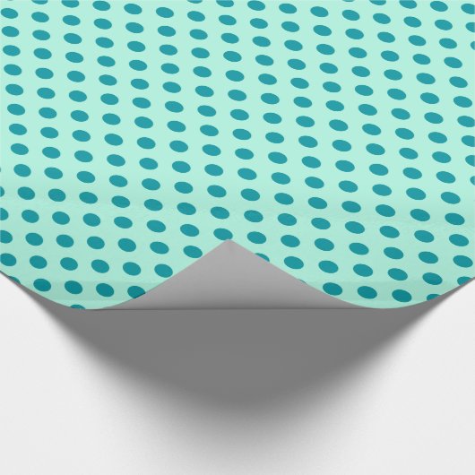 Grote retro-stippen - turquoise op aqua cadeaupapier (Hoek)