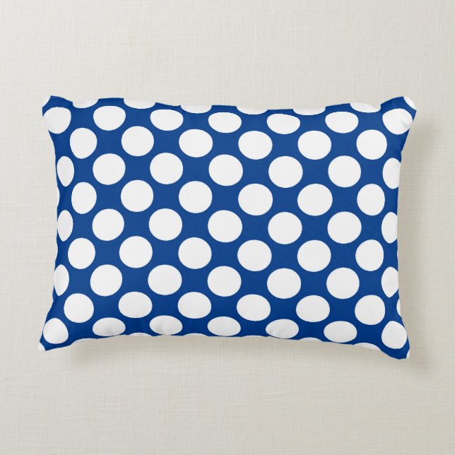 Grote retro-stippen - wit en kobalblauw accent kussen (Achterkant)