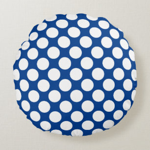 Grote retro-stippen - wit en kobalblauw rond kussen