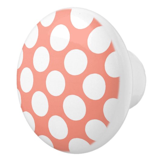 Grote retro-stippen - wit en koraalroze keramische knop (Rechts)