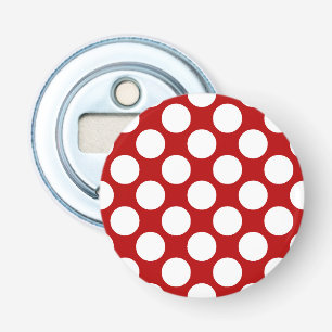 Grote retro stippen - wit en rood button flesopener