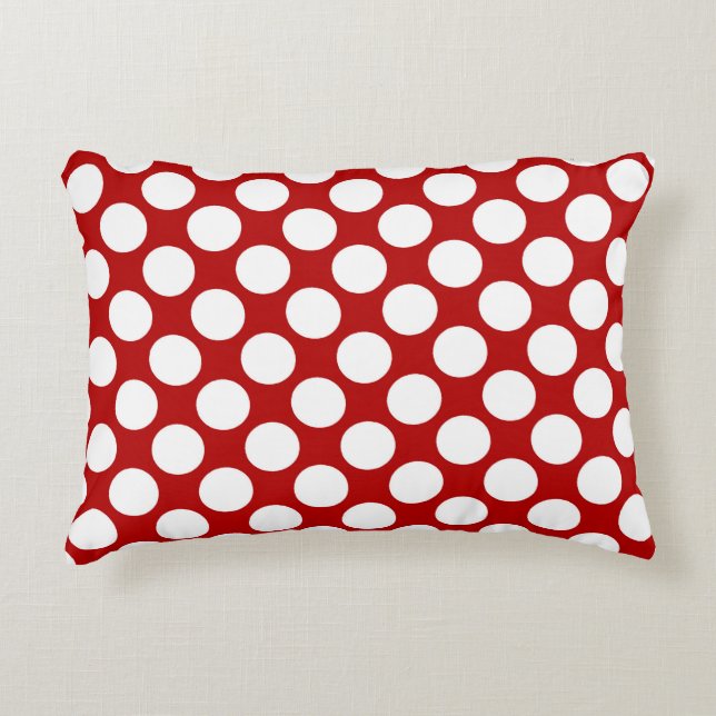 Grote retro stippen - wit en rood decoratief kussen (Voorkant)
