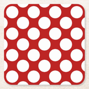 Grote retro stippen - wit en rood kartonnen onderzetters
