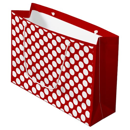Grote retro stippen - wit en rood large cadeautasje (Voorkant Gekanteld)