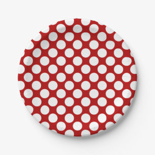 Grote retro stippen - wit en rood papieren bordje