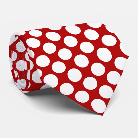 Grote retro stippen - wit en rood stropdas (Opgerold)