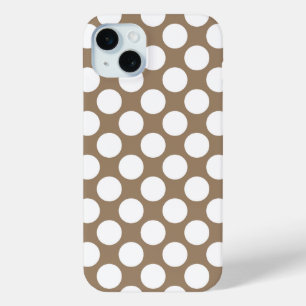 Grote retro stippen - wit en taupe bruin iPhone 15 mini hoesje