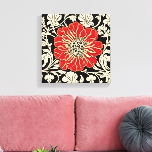 Grote rode Art Nouveau Bloem Canvas Afdruk (Insitu (Woonkamer))