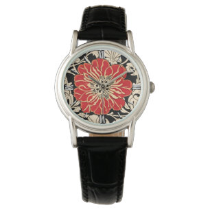 Grote rode Art Nouveau Bloem Horloge