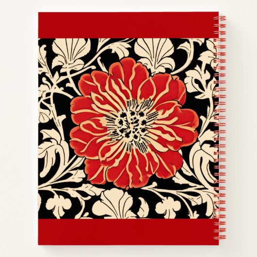 Grote Rode Art Nouveau Bloem Journal Notitieboek (Achterkant)