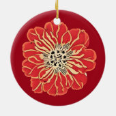 Grote rode Art Nouveau Bloem Keramisch Ornament (Achterkant)