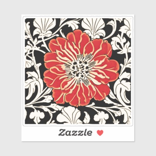 Grote rode Art Nouveau Bloem Sticker (Vel)
