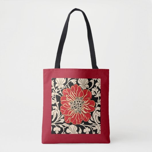 Grote rode Art Nouveau Bloem Tote Bag (Voorkant)