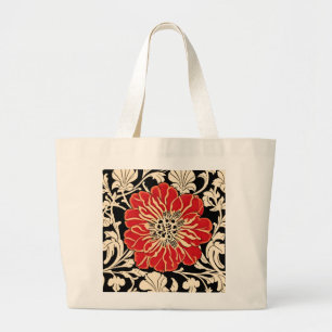 Grote rode Art Nouveau Bloem Tote Bag