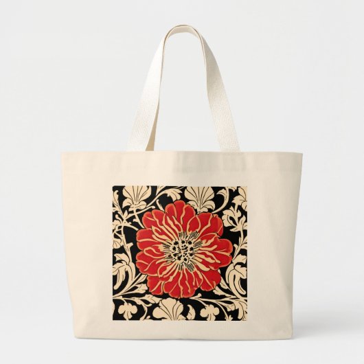 Grote rode Art Nouveau Bloem Tote Bag (Voorkant)