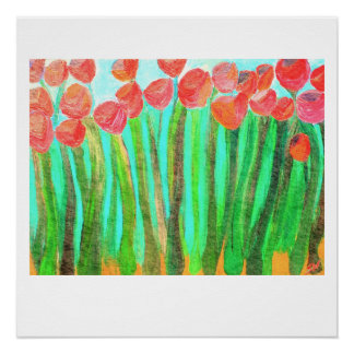 Grote rode bloemen - 20 x 20 glanzend afdrukken