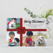 Grote rode boog Cadeau 3 foto kerst Kaart (Staand voorkant)