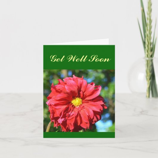 Grote rode dahlia met geel 'Button' centrum Kaart (Voorkant)