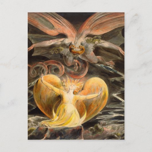 Grote Rode draak en de vrouw met zon Briefkaart (Voorkant)