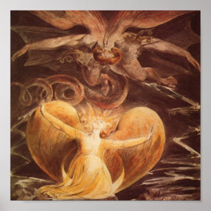 Grote Rode draak en de vrouw met zon Poster