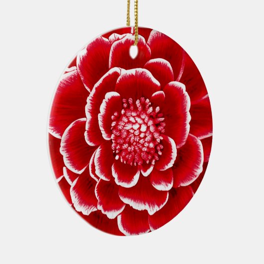 Grote rode en witte Dahlia Bloem Keramisch Ornament (Rechts)