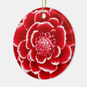 Grote rode en witte Dahlia Bloem Keramisch Ornament (Links)