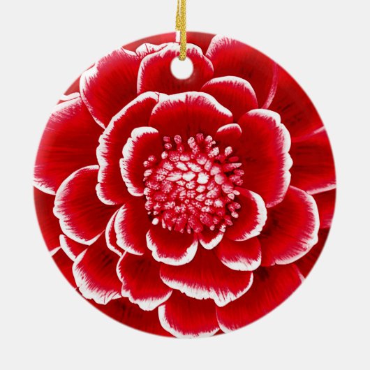 Grote rode en witte Dahlia Bloem Keramisch Ornament (Achterkant)