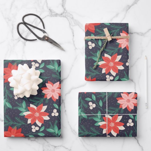 Grote rode en witte kerst, Poinsettias Inpakpapier Vel (Voorkant)