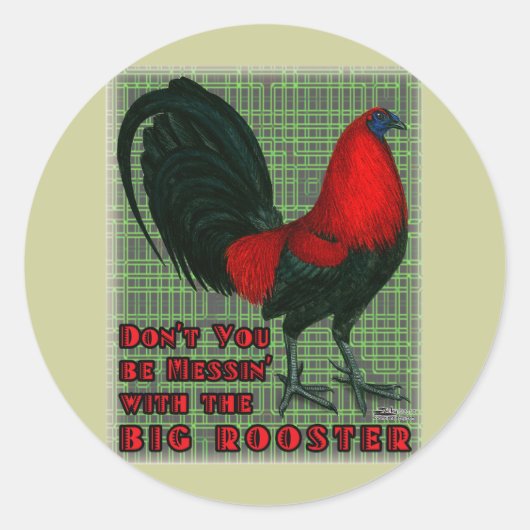 Grote Rode Haan Ronde Sticker (Voorkant)