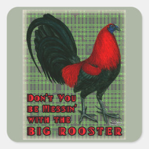 Grote Rode Haan Vierkante Sticker