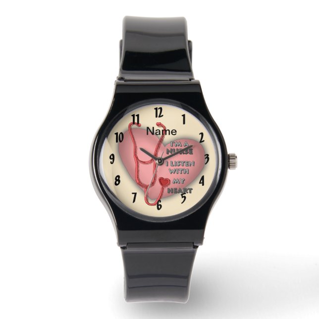 Grote rode hart verpleegster  horloge (Voorkant)