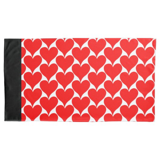 Grote rode harten zwart wit patroon kussensloop (Voorkant-Links)